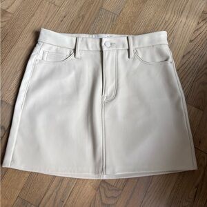 Good American Cream Faux Leather A-Line Mini Skirt